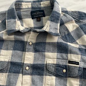 Lucky Brand Button Up. Checkered blue and white. Barley Worn